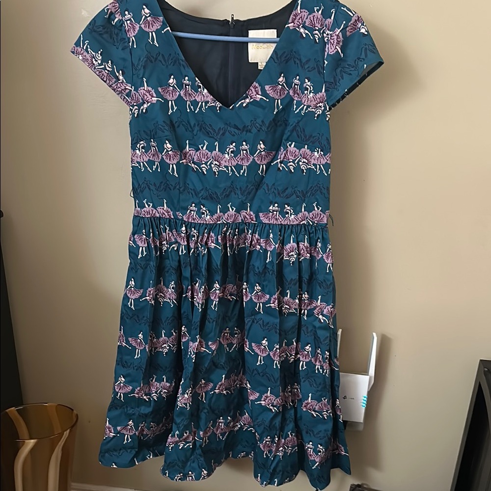 Modcloth Blue and Pink Dress with Ballerina Pattern